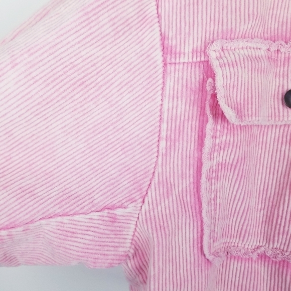 POL Oversized Pink Cropped Corduroy Raw Edge Shacket - Picture 8 of 9
